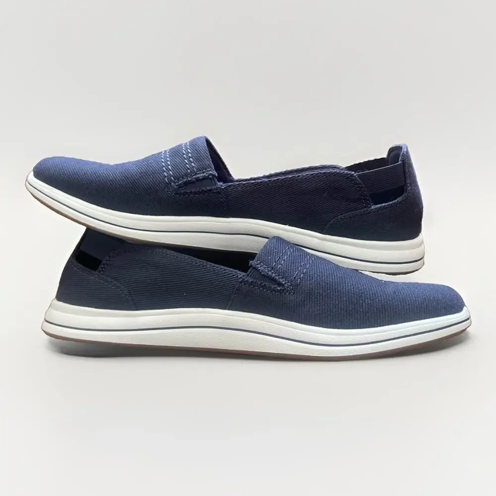 Womens Clarks Navy Blue Breeze Cloud Steppers Slip on Flats Sneakers US 9.5M